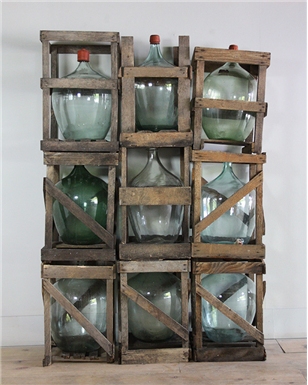 French Wooden Crated Bottles